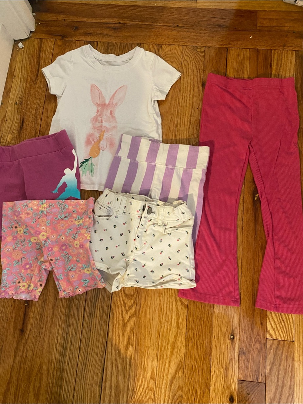 Girls Mixed Outfit Bundle - Bunny Tee + Pink & Floral Bottoms